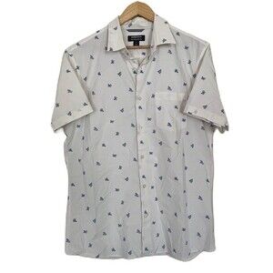 Nordstrom Trim Fit Men’s Short Sleeve White Blue Men's Shirt (Size L)